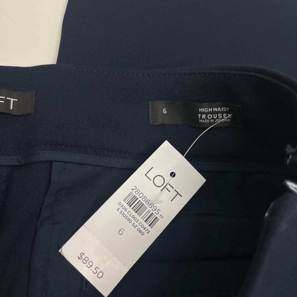 Loft NWT High Waist Trouser Pants Navy Blue Gold Button Sailor Wide Leg 6 - Picture 4 of 12